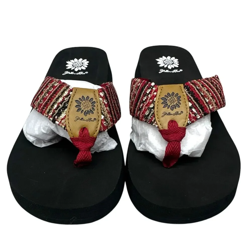 Yellow Box Oria Sequin Flop Flops Sandals Women's 7.5 Red Black Silver - Picture 3 of 6